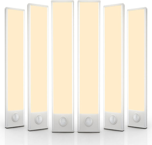6 Pack Under Cabinet Lighting Wireless, 58 LED Rechargeable Battery Motion Sensor Light Indoor, Stick On Magnetic Closet Lights, Under Counter Lights for Kitchen, Stairs, Warm 14 in