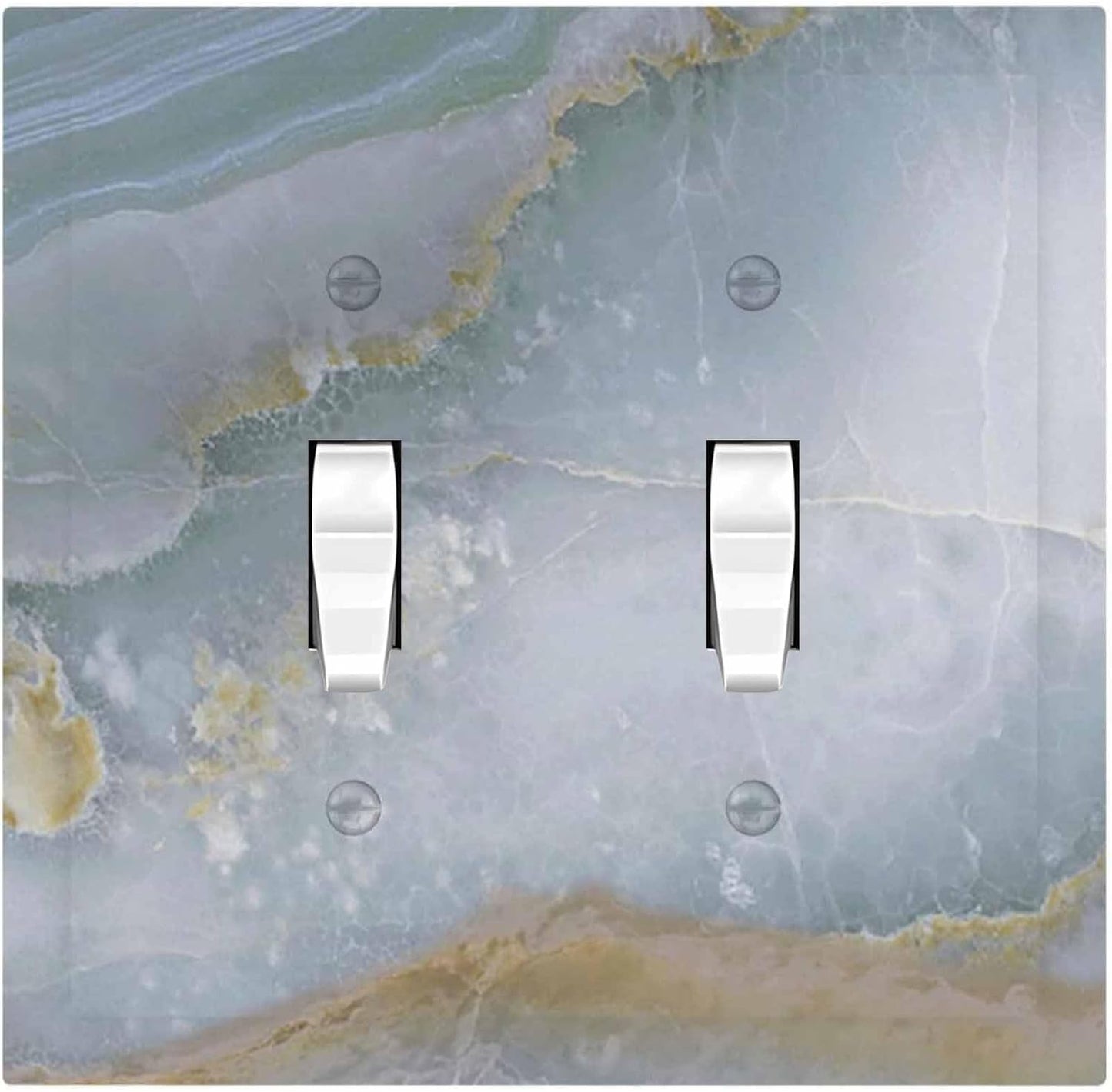 Decorative Switch Plates Colored Art Marble Golden Line 2 Gang Double Toggle Outlet Light Switch Cover Wall Plate Electrical Faceplate For Bathroom Kitchen Decor