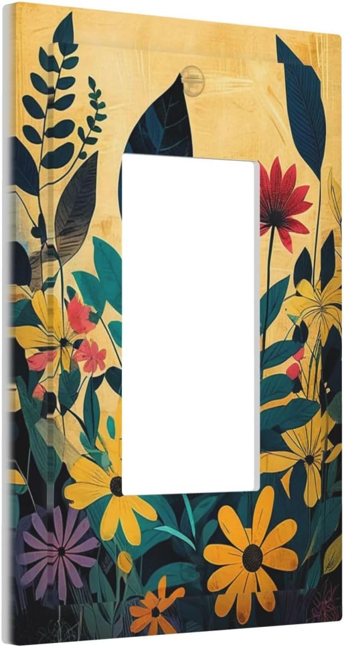 Outlet Covers Abstract Minimalist Floral Botanical Boho Flower 1 Gang Wall Plates Single Rocker Light Switch Covers Decorative Switch Plates Electrical GFCI Panel Covers for Home Office Decor 5 X 3 IN