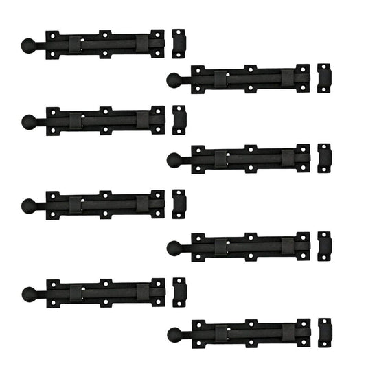 Renovators Supply Manufacturing Slide Bolt Latch 8 3/4 in. Black Wrought Iron Ball Tip Style Slide Bolt with Mounting Hardware Pack of 8