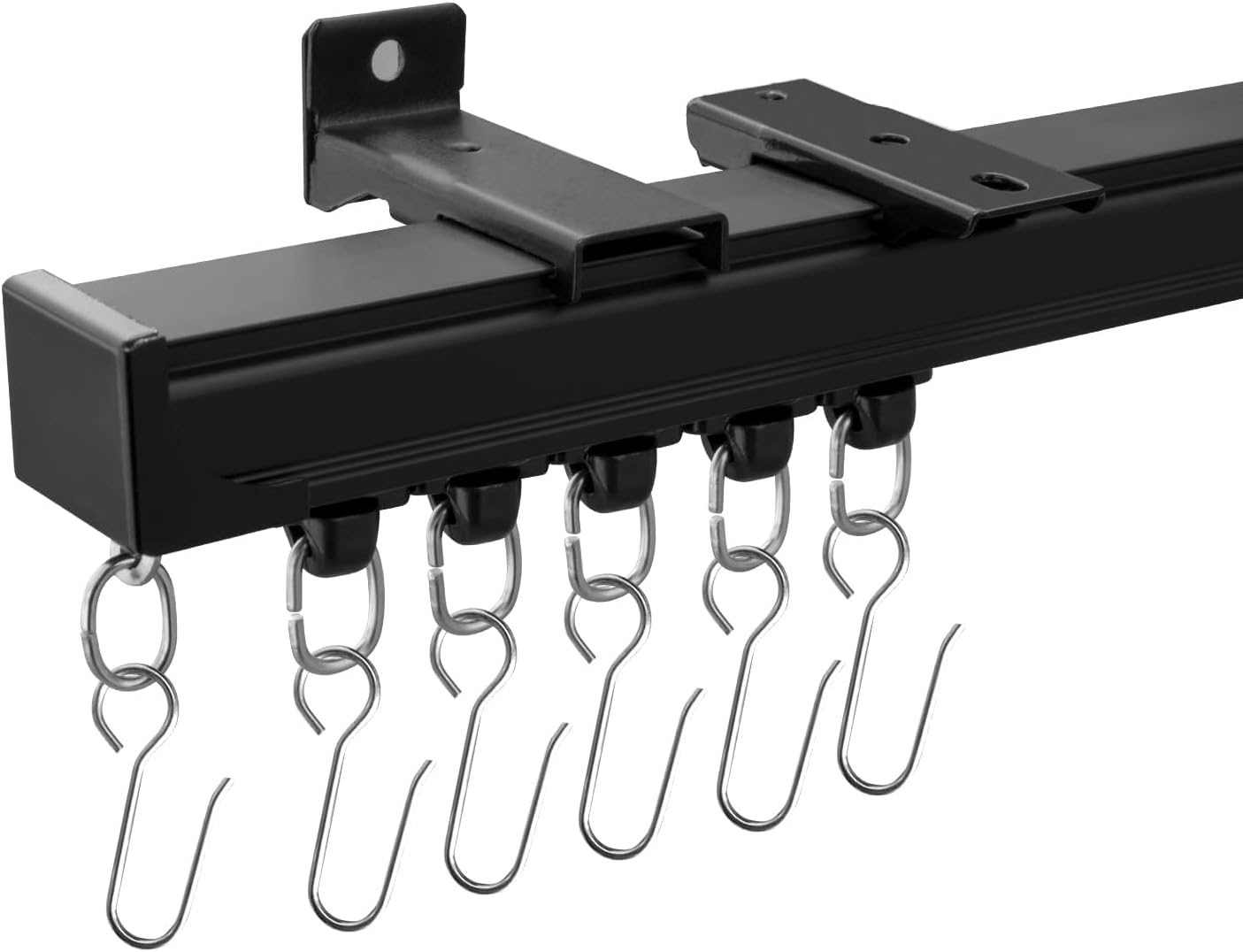 Ceiling Curtain Tracks Ceiling Mounted Heavy-Duty Curtains Rails Room Divider Curtain Track for Living Bedroom Shower Privacy RV Garage Divider Track and Hooks, Black 15ft.