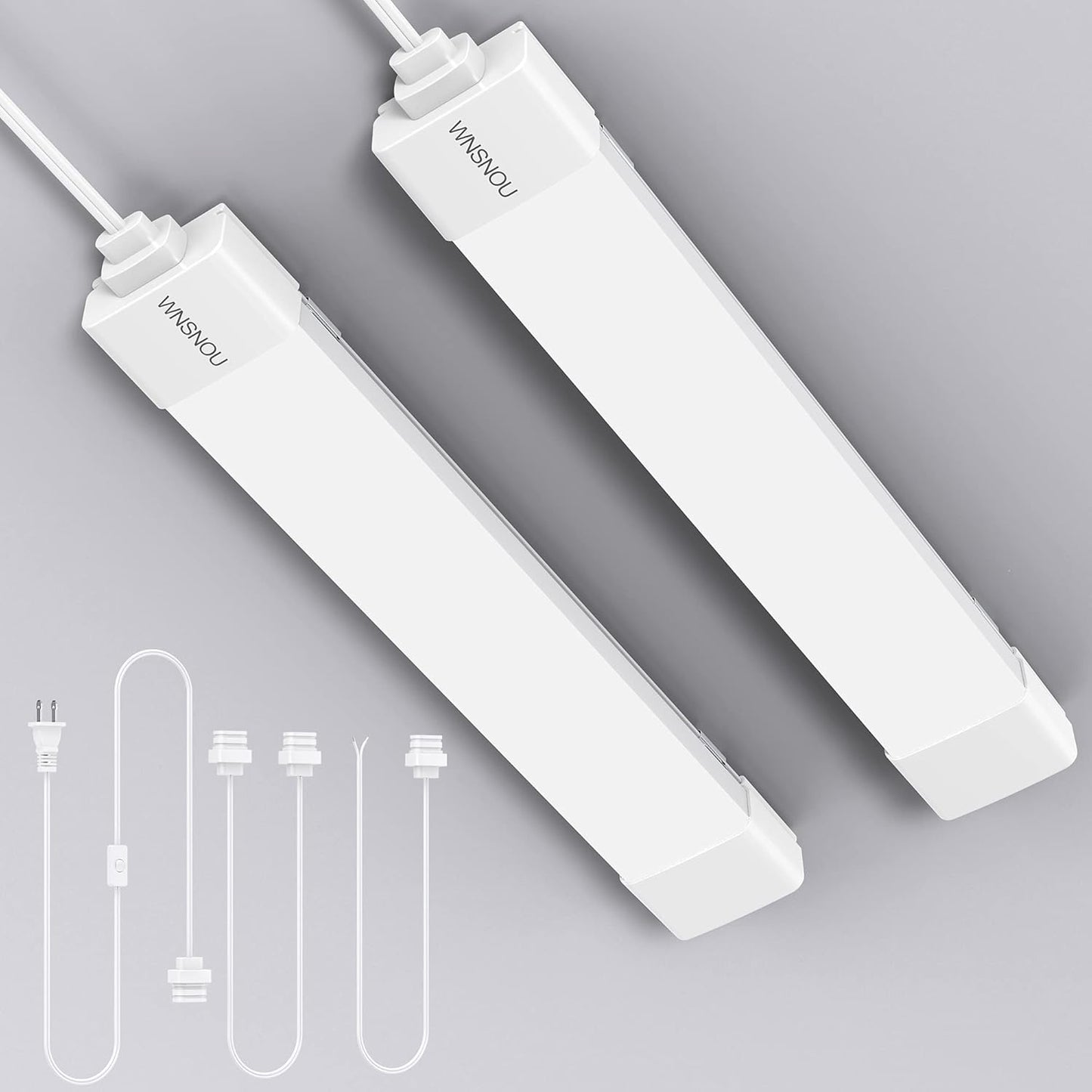 LED Tube Light Fixture with Plug, 1.4FT-2pcs 1800LM 5000K Utility Shop Light, Linkable Cabinet Light for Garage, Kitchen, Bathroom, Closet, Office - 1.4Ft, Triproof, White