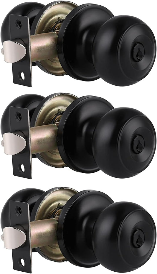 Gobrico Entry Door Locks Keyed-Alike Flat Ball Door Locksets with Same Keys in Black-Pack of 3