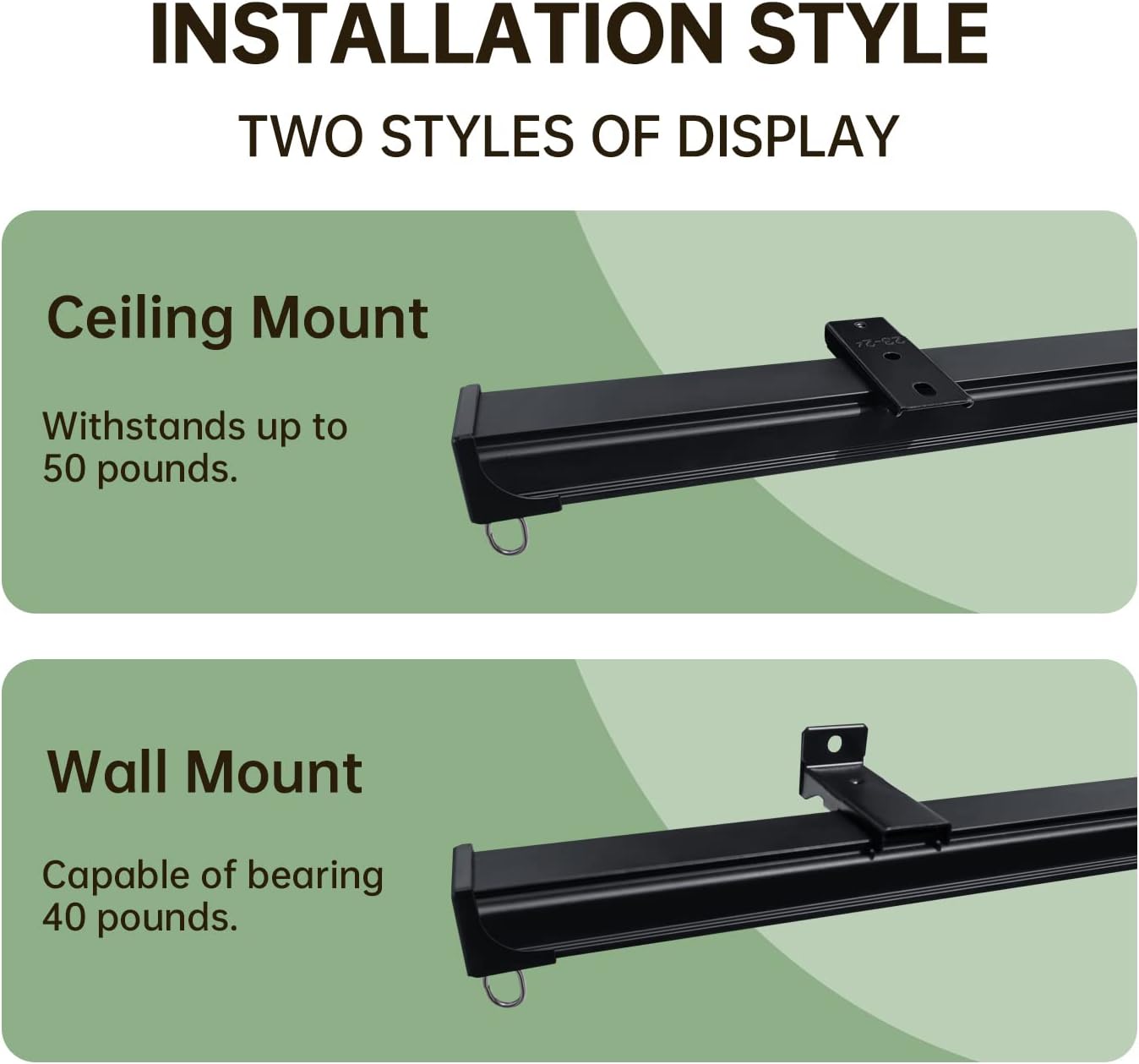 Ceiling Curtain Tracks Ceiling Mounted Heavy-Duty Curtains Rails Room Divider Curtain Track for Living Bedroom Shower Privacy RV Garage Divider Track and Hooks, Black 9ft.