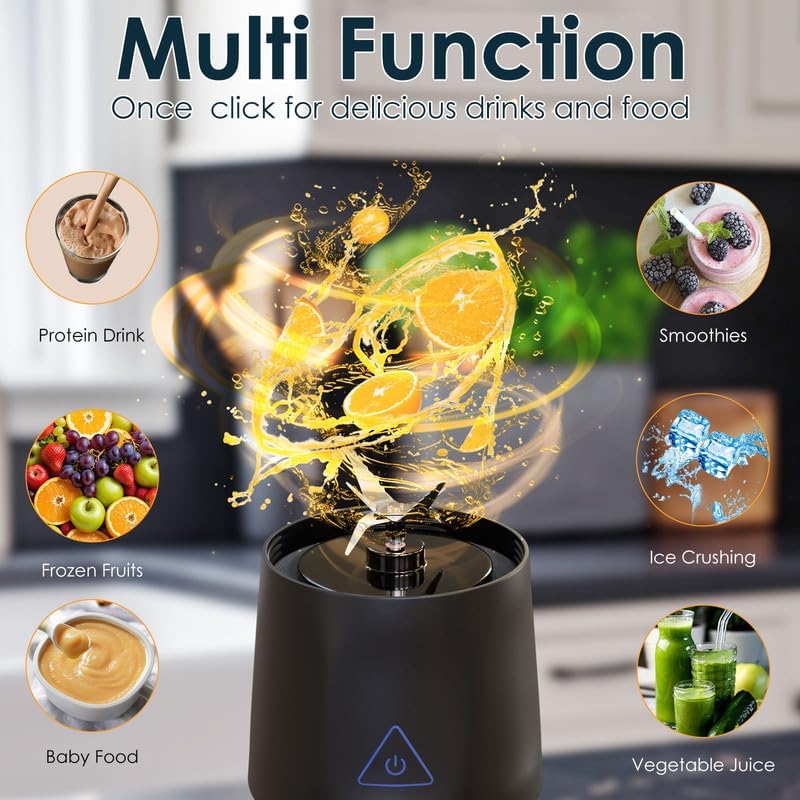 Personal Blender Wireless 24oz Cordless Mini 360 Watt Portable Blender-for Smoothies Freshly Squeezed Juices 6000mAh Self Cleaning and BPA Free Portable Juicer with 6 Sharp Blade Carbon Black
