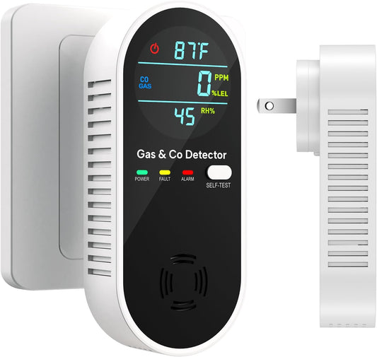 4 in 1 Upgraded Natural Gas Leak Detector and Carbon Monoxide Detectors, Dual Sensor Gas Leak Detector & Carbon Monoxide Detectors Plug in (Temperature & Humidity) for Home, RV (Black)