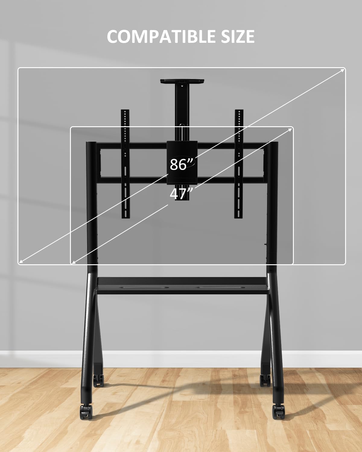 Smart Board Stand for 55-86 Inch Interactive Whiteboards, Adjustable Rolling Smartboard Stand with 360°Swivel Lockable Wheels, Suitable for Offices, Classrooms and Other Workspaces