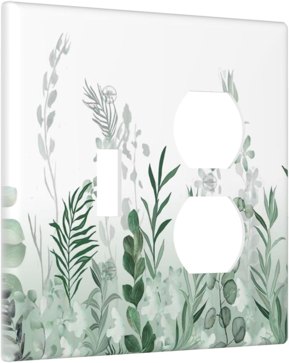 Watercolor Green Leaf Rustic Plant Eucalyptus Flowers Wallplates 1 Toggle 1 Duplex Switch Plate Electrical GFCI Faceplate Decorative Light Switch Covers for Bed Room Living Room Decor