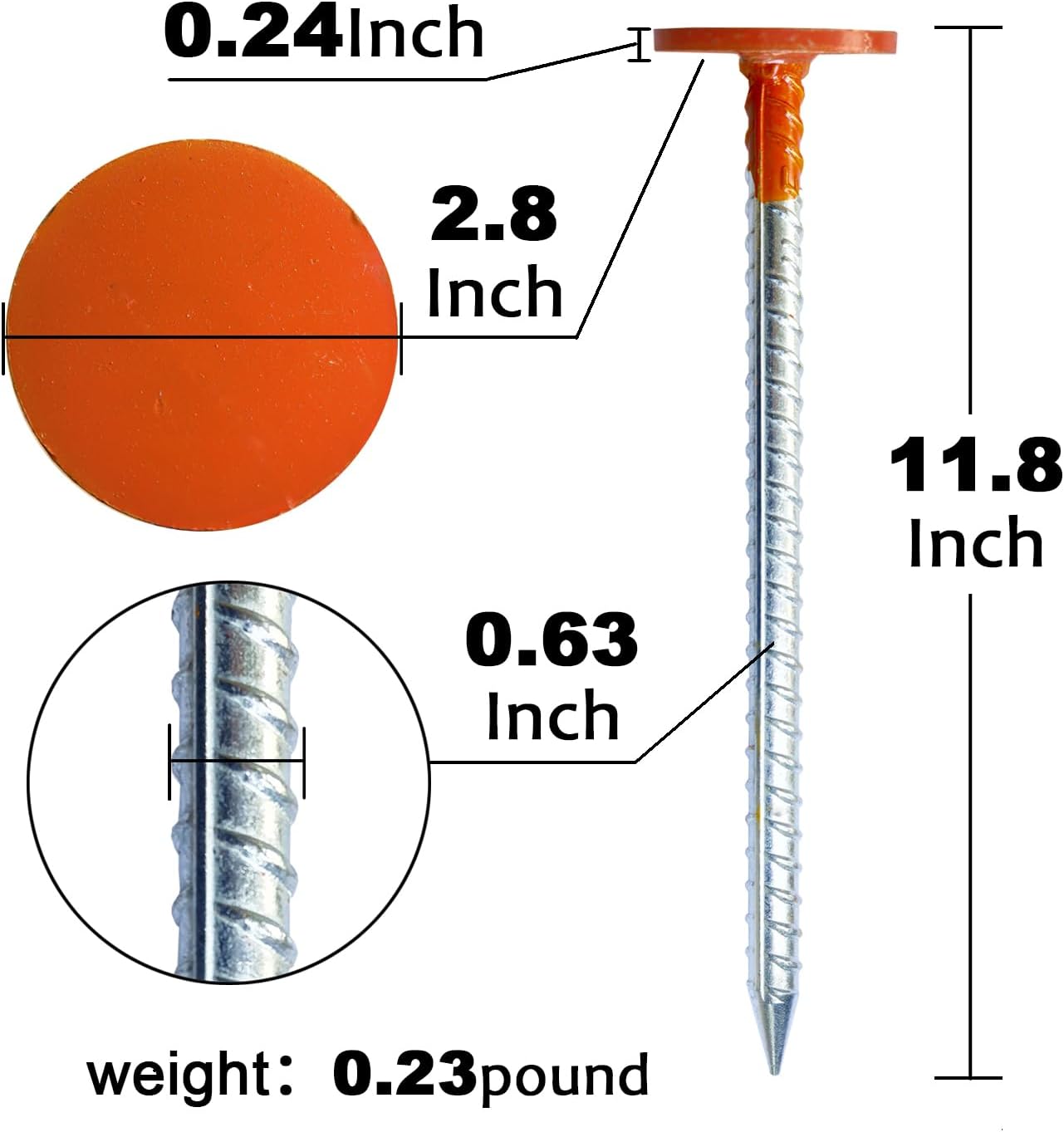Rebar Survey Marker Stakes, 12 Inch Long - 1.35 LB Heavy Duty, Hi-Vis Orange (8 Pack)