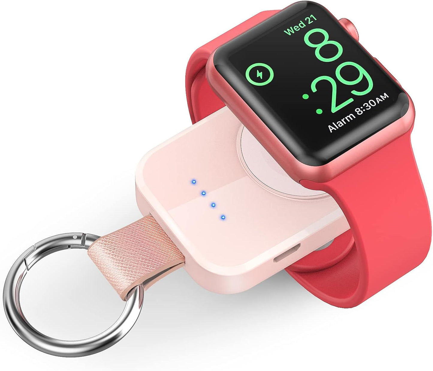 i.VALUX Portable Wireless Charger for Apple Watch Series 11/10/9/8/UItra/7/6/5/4/3/2/SE, Compact Magnetic iWatch Charger 1000mAh Power Bank Travel Keychain Style Gift for Mother Girl Birthday-Pink