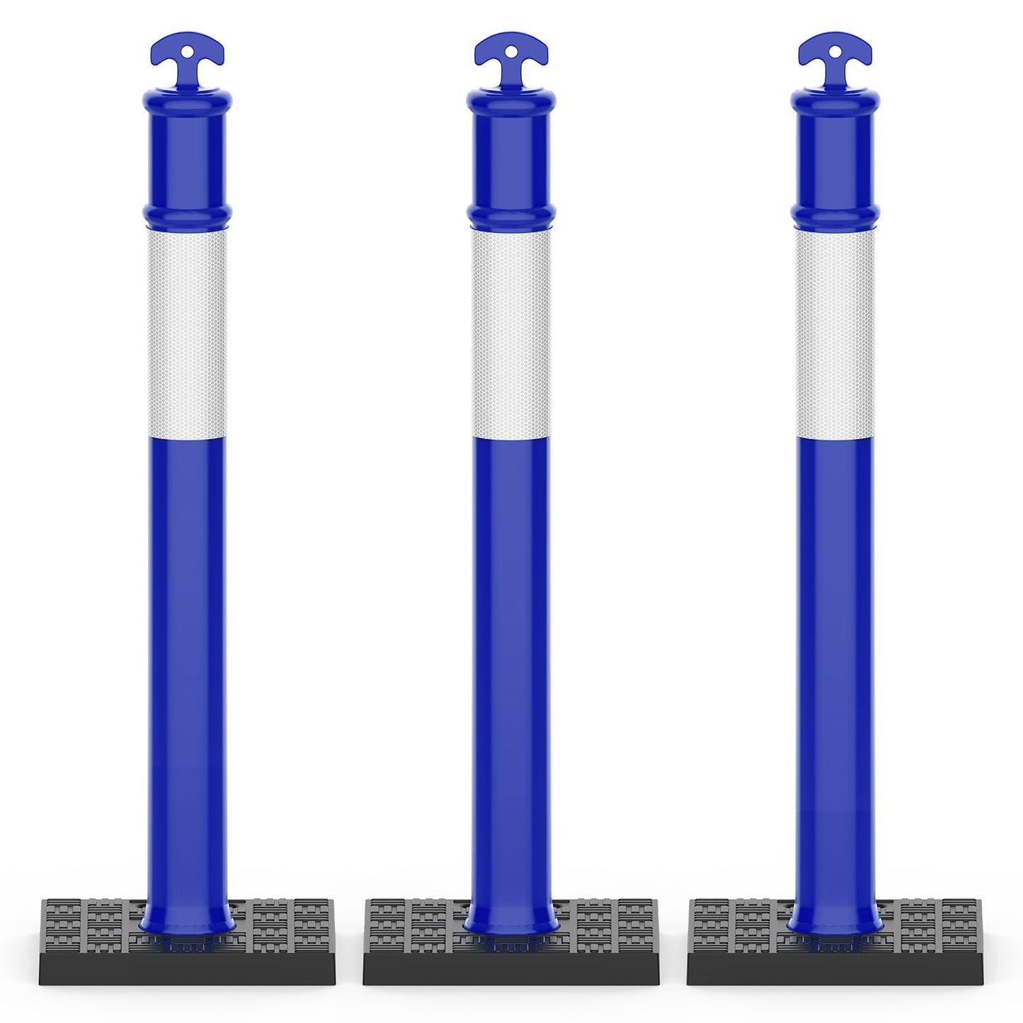 RoadHero 45 Inch Delineator Post with Rubber Base, Heavy Duty Blue Traffic Delineator Posts Cones with Reflective Collars for Parking Lots, Road Safety, Construction Events 3 Pack