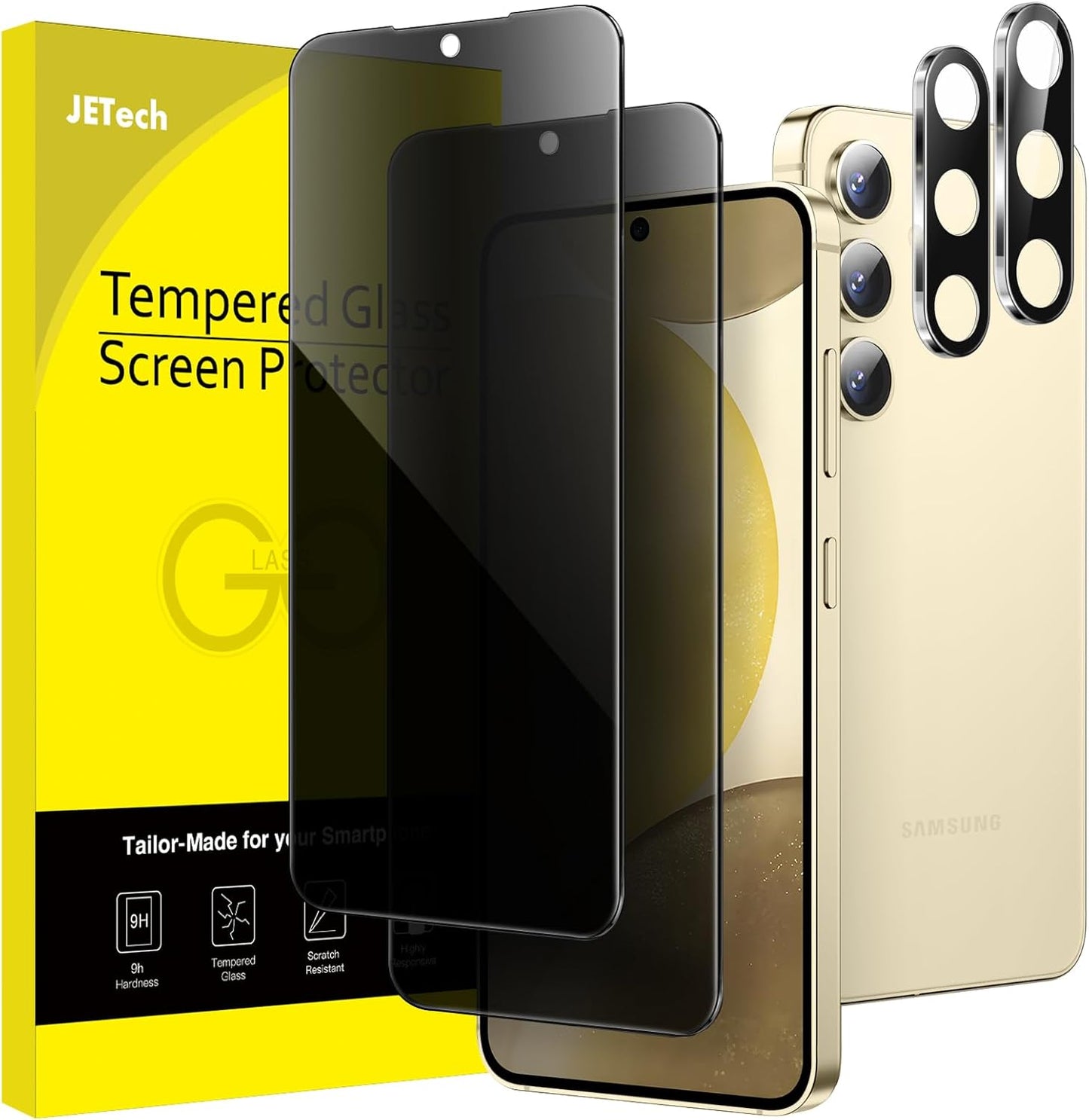 JETech Privacy Screen Protector for Samsung Galaxy S24 5G 6.2-Inch with Camera Lens Protector, Anti-Spy Tempered Glass Film, Fingerprint ID Compatible, 2-Pack Each