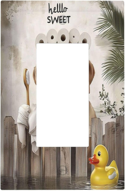 Funny Dog Rustic Farmhouse Wooden Fence Labrador Decorative Outlet Covers 1 Gang Single Rocker Light Switch Cover Plate Wall Plates Gfci Faceplate For Kids Room Bathroom Decor