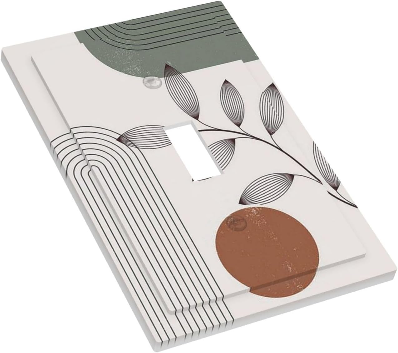 Decorative Light Switch Cover Sage Green Boho Nature Art Minimalist Geometric Plant 1 Gang Single Toggle Device Electrical Faceplate Switchplates Decorator Outlet Wall Plate for Bedroom
