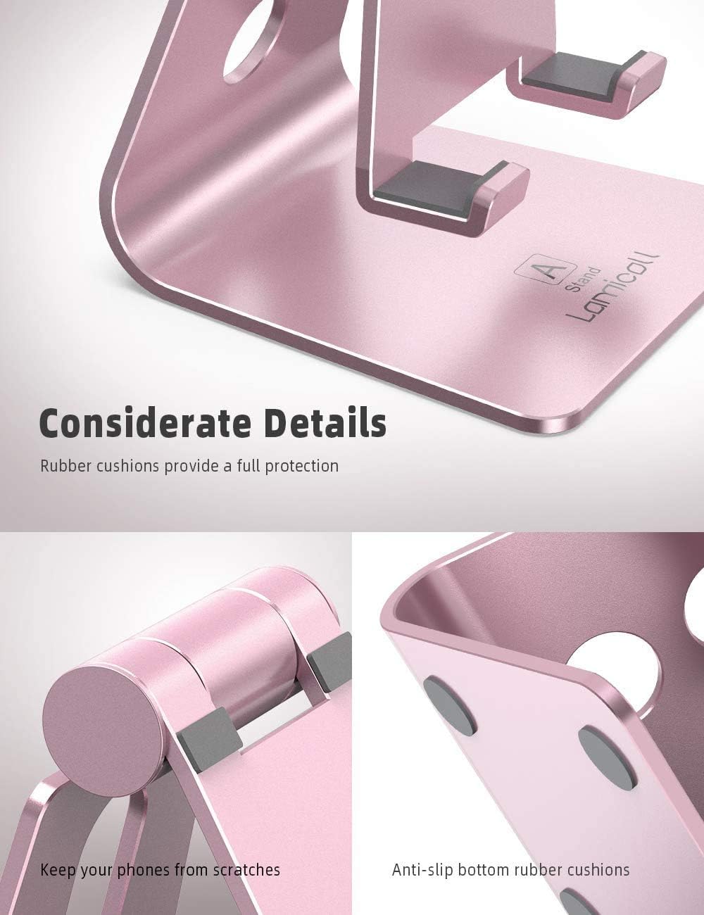 Lamicall Pink Phone Stand, Desk Accessories - Rose Gold Pink Cell Phone Holder, Office Decor, Office Desktop Accessories, Suitable for iPhone 16 15 14 13 Pro Max, 4-8'' Phone