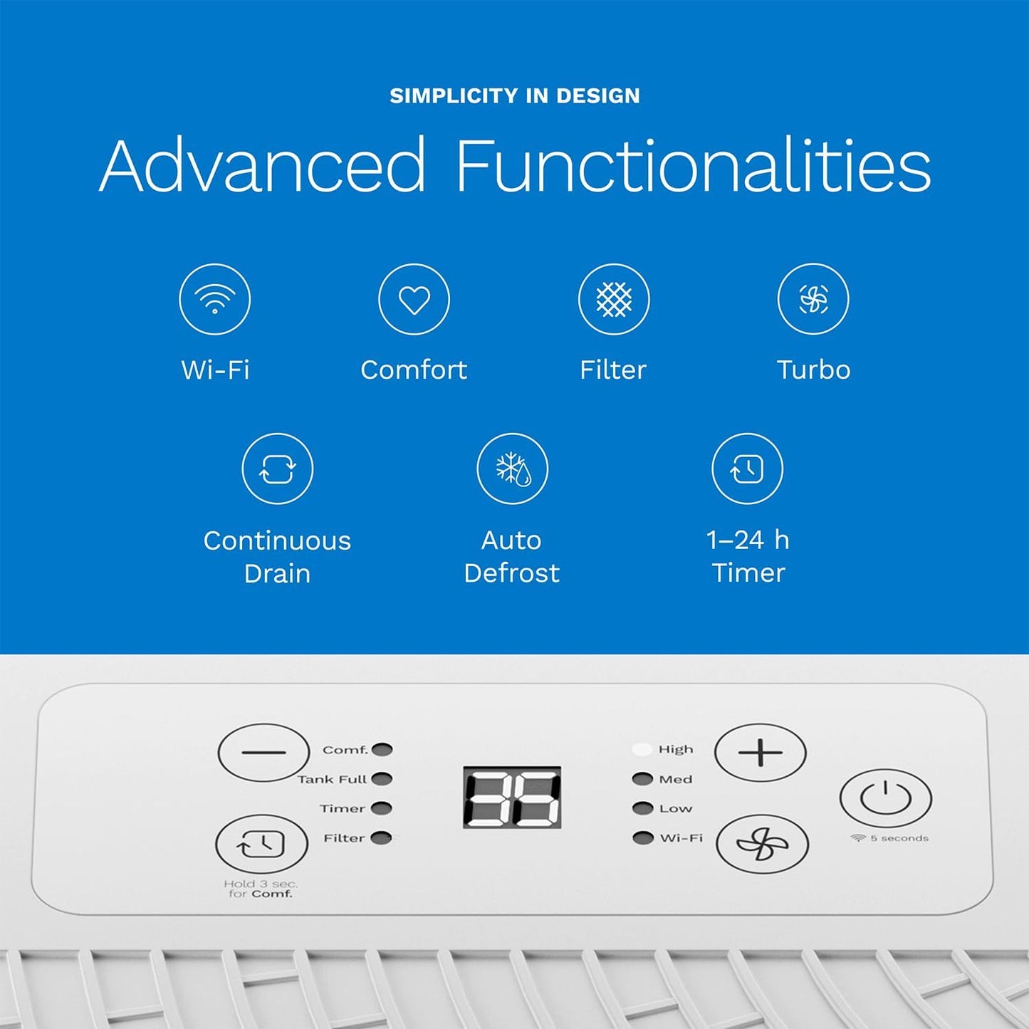 hOmeLabs Dehumidifier - Advanced Humidity & Moisture Control, Quiet, Efficient, Auto Shut-off, Ideal for Home, Basement, Office - 4,500 Sq Ft Wi-Fi (32 Pint MAX 80 Pint at 95°F, 90% RH)