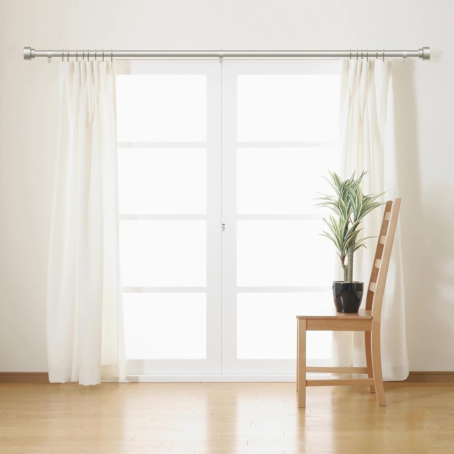 Time Forest Curtain Rods for Windows 28 to 48, 1 Inch Adjustable Heavy Duty Curtain Rod with Simple End Caps, Outdoor Window Drapery Rods for Patio, Size 32"-60", Brushed Nickel