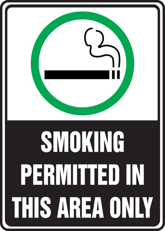 Accuform MSMK538VA Aluminum Safety Sign, Legend "SMOKING PERMITTED IN THIS AREA ONLY" with Graphic, 10" Length x 7" Width, Green/Black on White