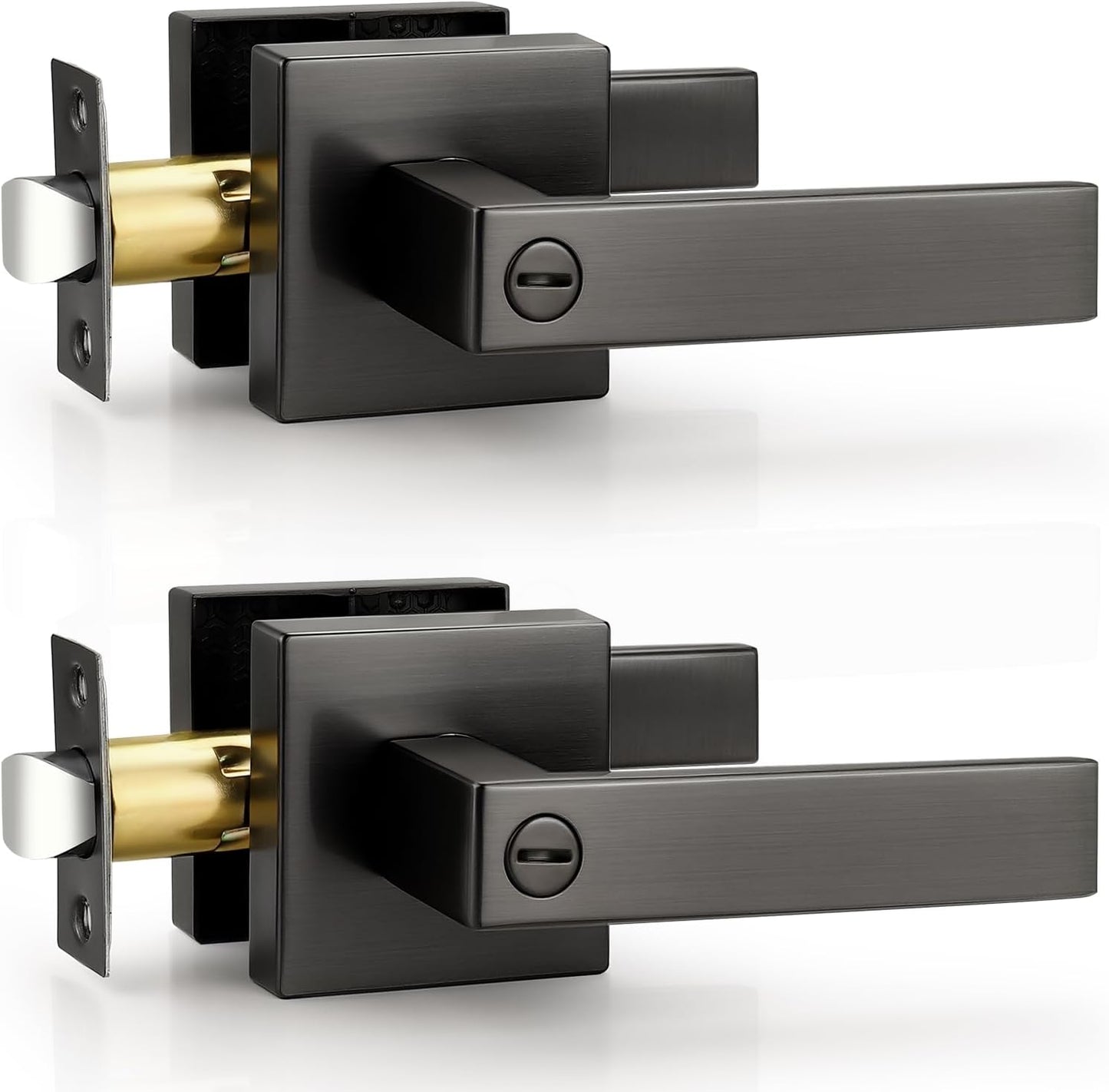 Probrico Privacy Gunmetal Black Door Handles for Bedroom Bathroom, 2 Pack Grey Interior Reversible Lever with Lock