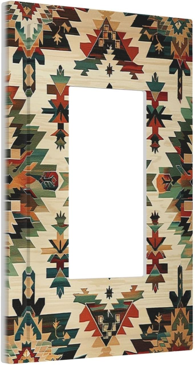 Decorative Outlet Covers Southwest Rustic American Indian Aztec Boho 1 Gang Single Rocker Light Switch Cover Plate Wall Plates GFCI Faceplate for Bed Room living Room Decor
