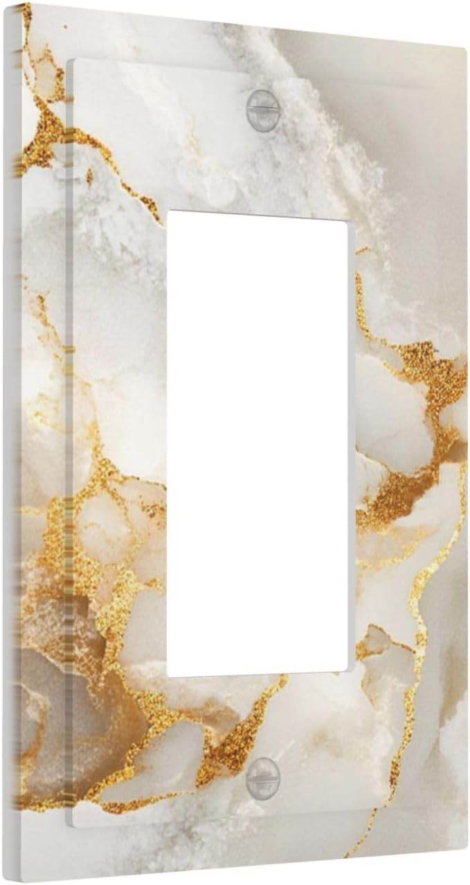 Gold Marble Crack Simple Abstract Print Decorative Outlet Covers 1 Gang Single Rocker Light Switch Cover Plate Wall Plates GFCI Faceplate for Bathroom Kitchen Home Decor