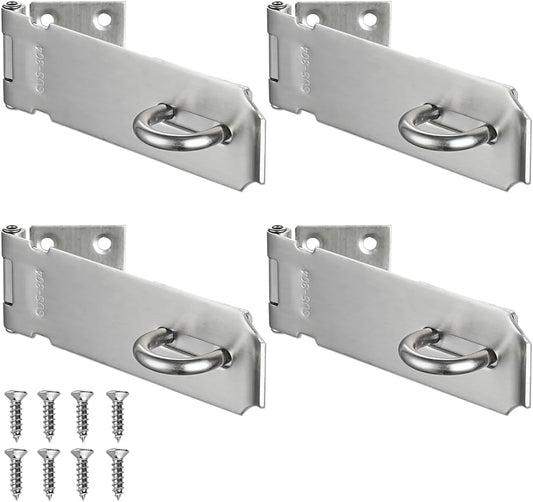 JQK Door Hasp Latch Lock, 5 Inch Stainless Steel Safety Packlock Clasp, Brushed Finish 4 Pack, DL130-BN-P4
