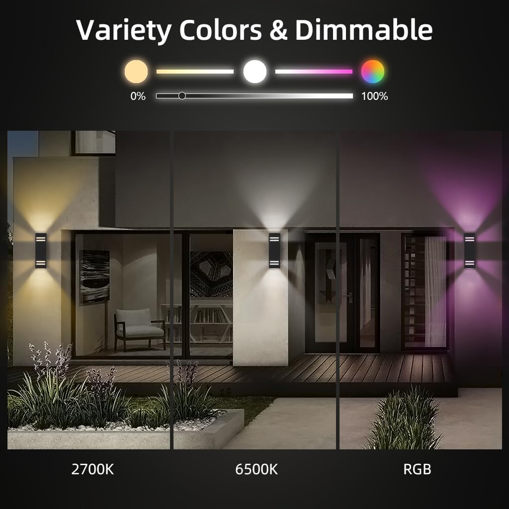 KIZON Smart Porch Lights Color Changing, Ambience RGB WiFi Outdoor Sconce Lights App Control Black Exterior Light Fixture for House Porch Patio, Compatible with Alexa Google Assistant, ETL Listed