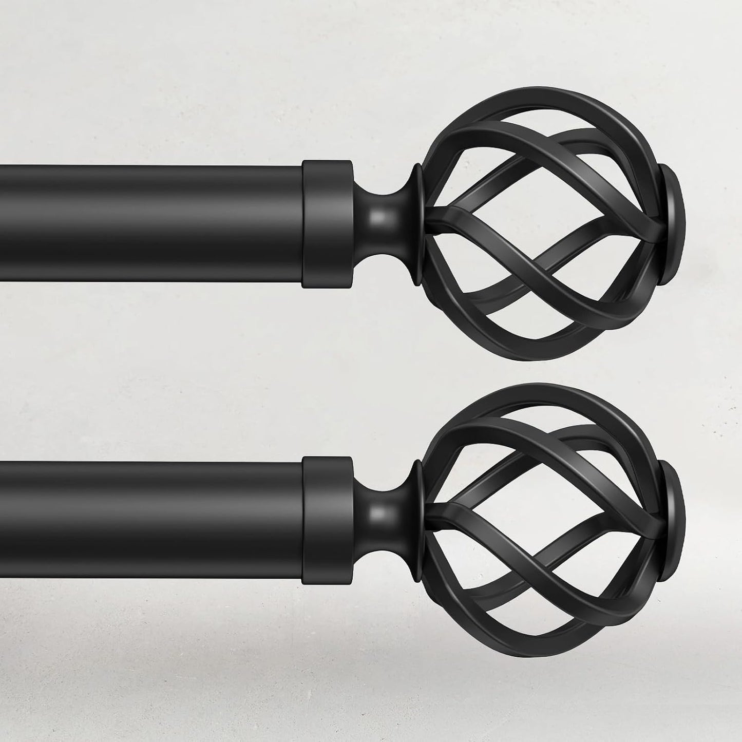 2 Pack Curtain Rods for Windows 72 to 144, 1 Inch Adjustable Decorative Long Black Curtain Rod with Twisted Cage End, Modern Heavy Duty Indoor Outdoor Drapery Rods for Patio, Size 32" - 150"