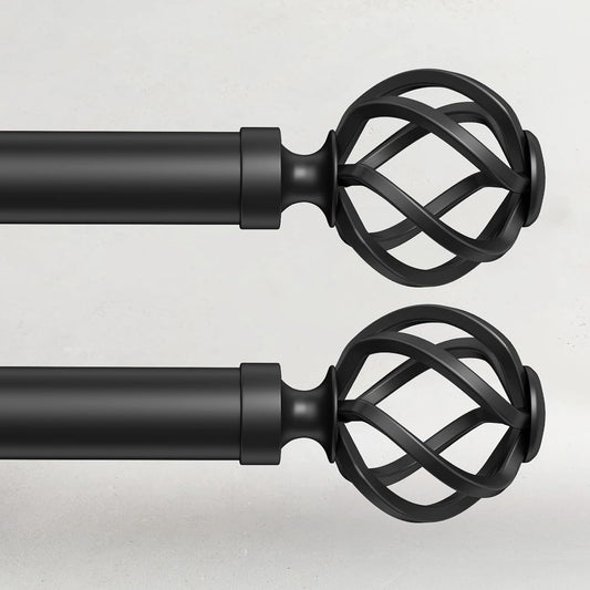 2 Pack Curtain Rods for Windows 66 to 120, 1 Inch Adjustable Decorative Long Black Curtain Rod with Twisted Cage End, Modern Heavy Duty Indoor Outdoor Drapery Rods for Patio, Size 32"-120"
