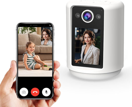 VSTARCAM Video Call Security Camera Indoor with 2.4 inch HD Screen, Pet Camera Monitor, One-Touch Call,Warm Light,360° PTZ, AI Detection,Plug in&Battery Powered,SD/Cloud Storage