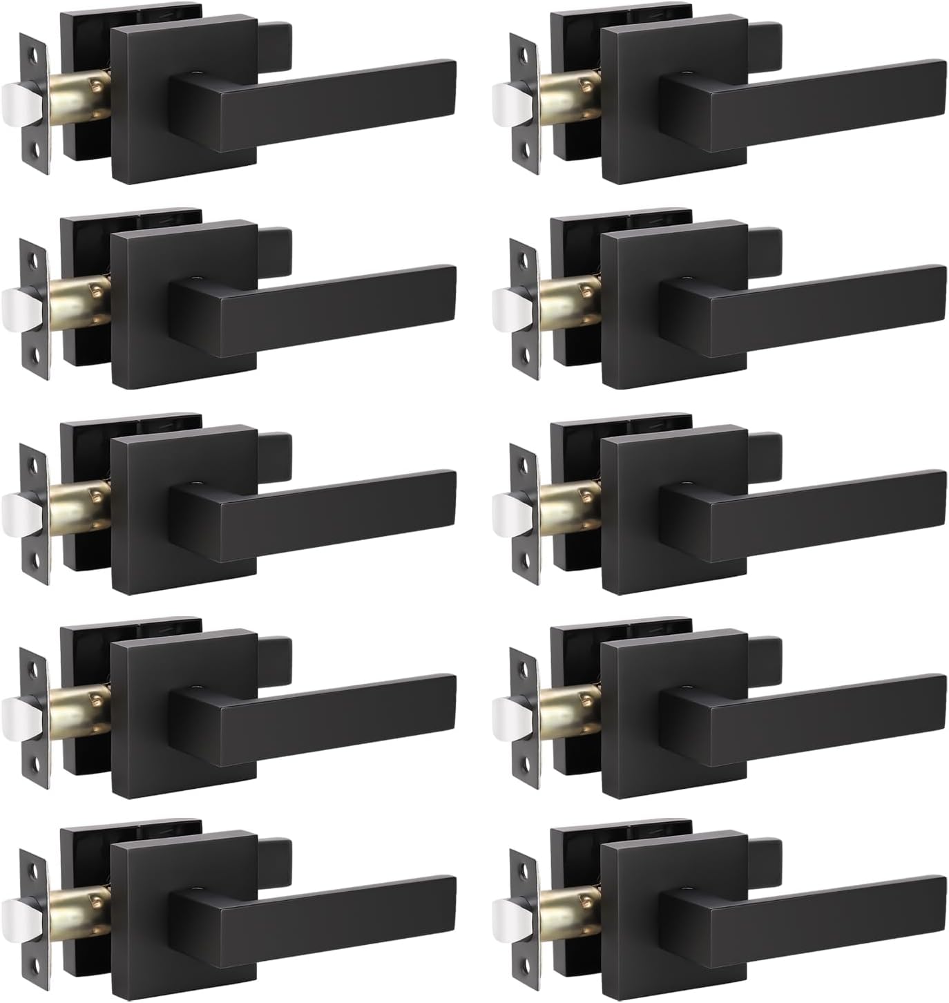 KNOBWELL 10 Pack Premium Matte Black Door Handle Passage Lever Heavy Duty Handleset, Closet Door Handles for Left or Right Handing, Modern Square 2.07 lb Doorknob