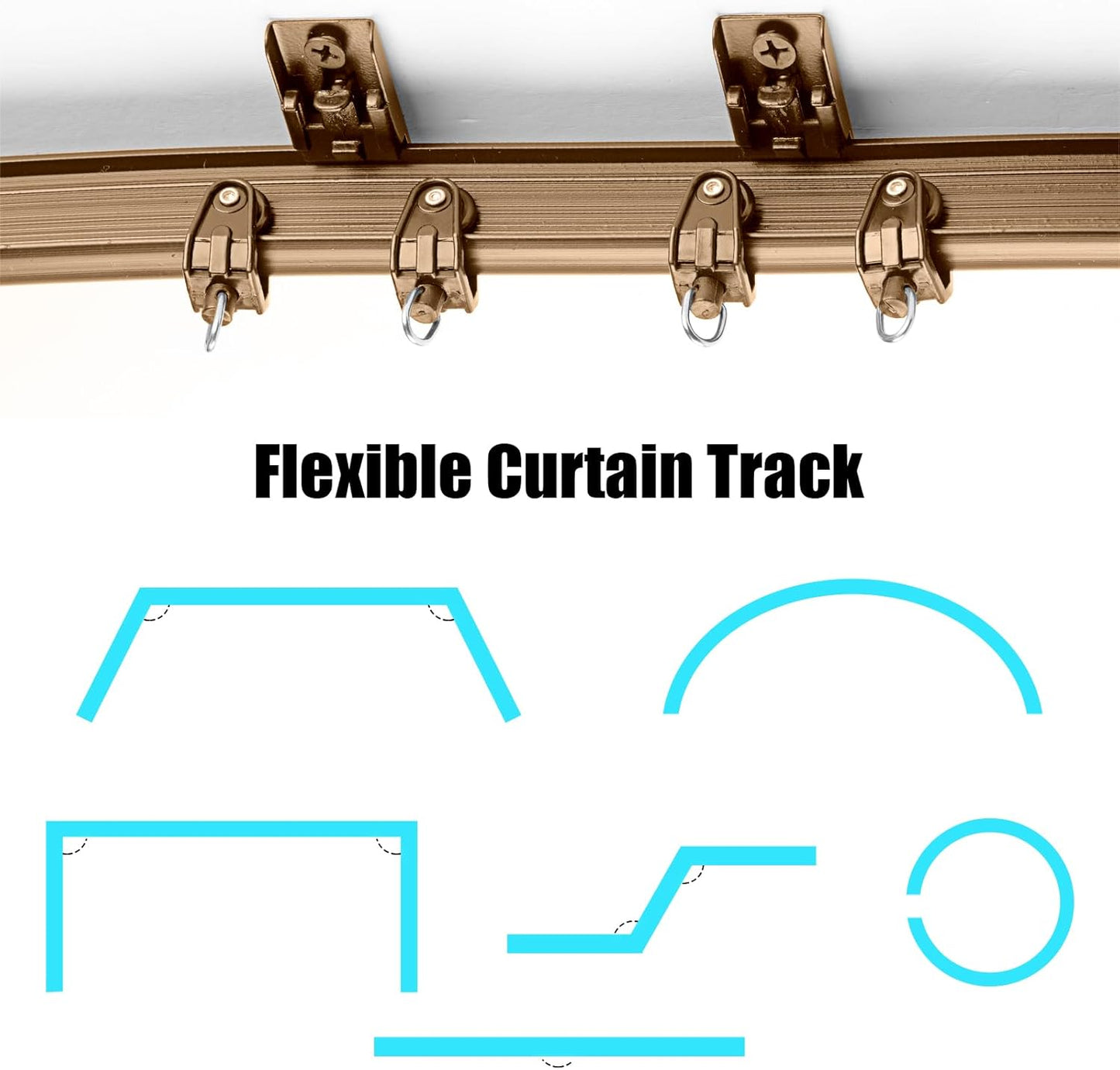 Jetec Curtain Tracks Ceiling Flexible Curtain Track Bendable Rail Curved Wall Mounted for Living Room Bedroom Divider Rod RV(10 Meter/ 32.8 Feet,Brown)