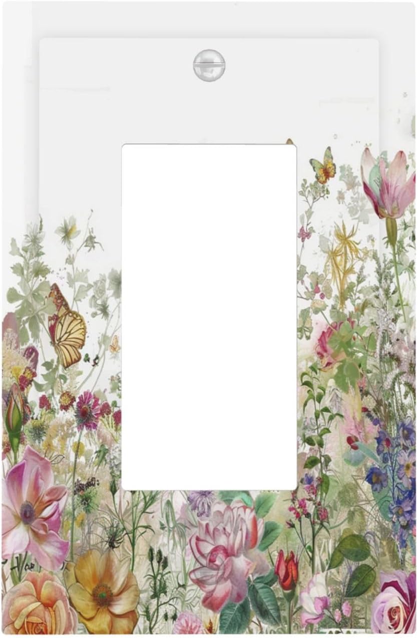 Decorative Outlet Covers Boho Wildflower Colorful Floral Butterfly 1 Gang Single Rocker Light Switch Cover Plate Wall Plates Gfci Faceplate For Bed Room Living Room Decor