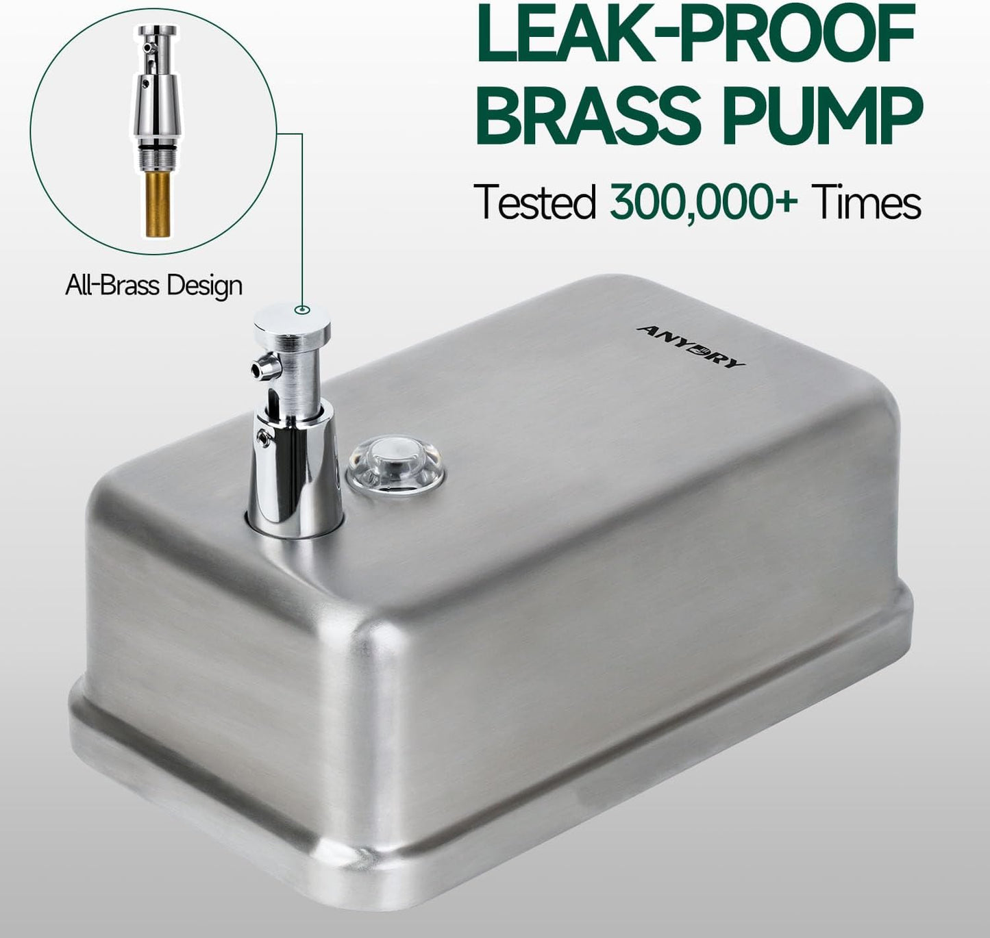 Commercial-Grade Manual Soap Dispenser, Durable Brushed Stainless Steel Finish, 37oz (1100ml) Liquid, Wall-Mounted for Bathroom & Kitchen