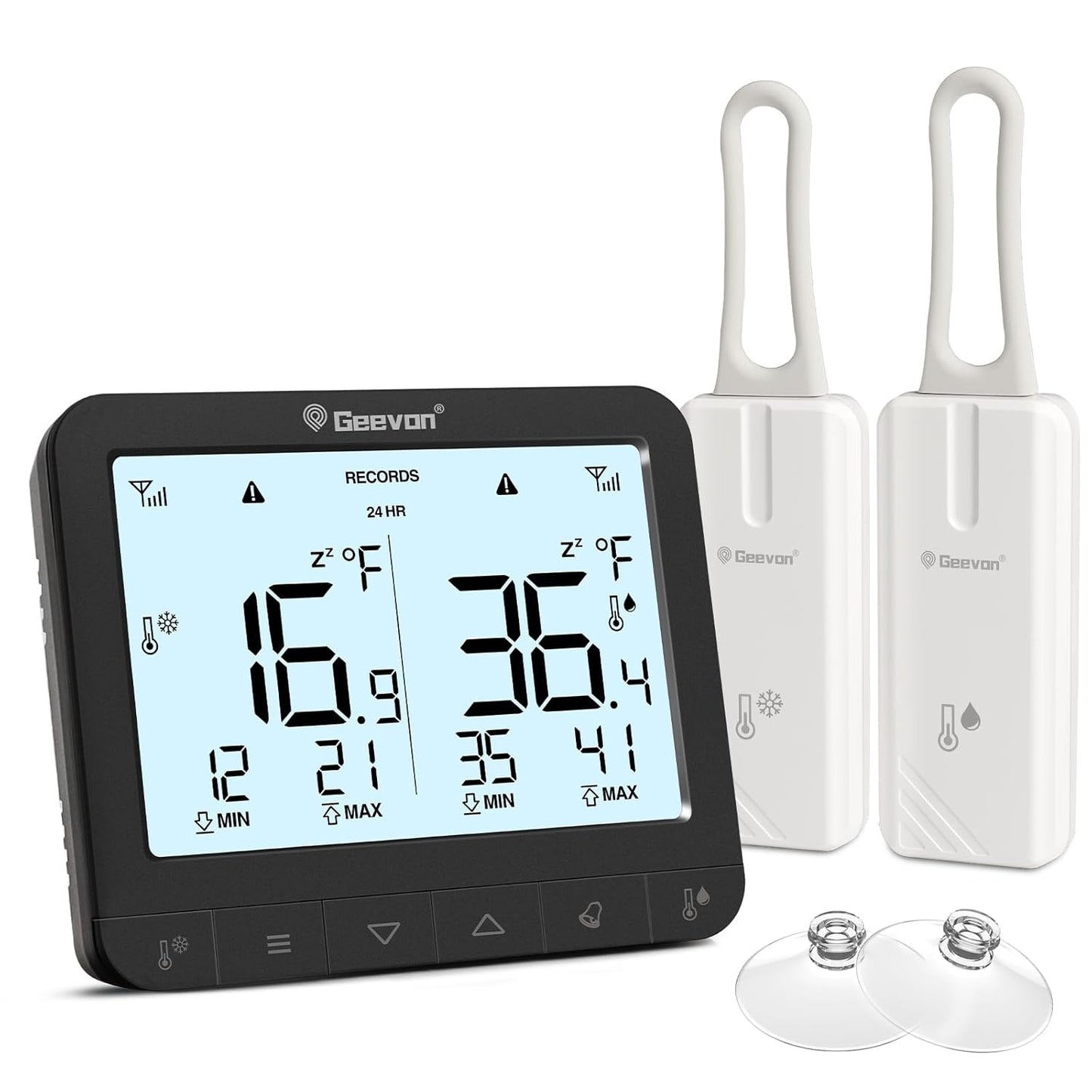 Geevon Digital Refrigerator Thermometer with Alarm, Low Battery Warning Icon, Max/Min Temperature LCD Display, Suitable for Domestic or Commercial Use Freezer Thermometer with Alarm