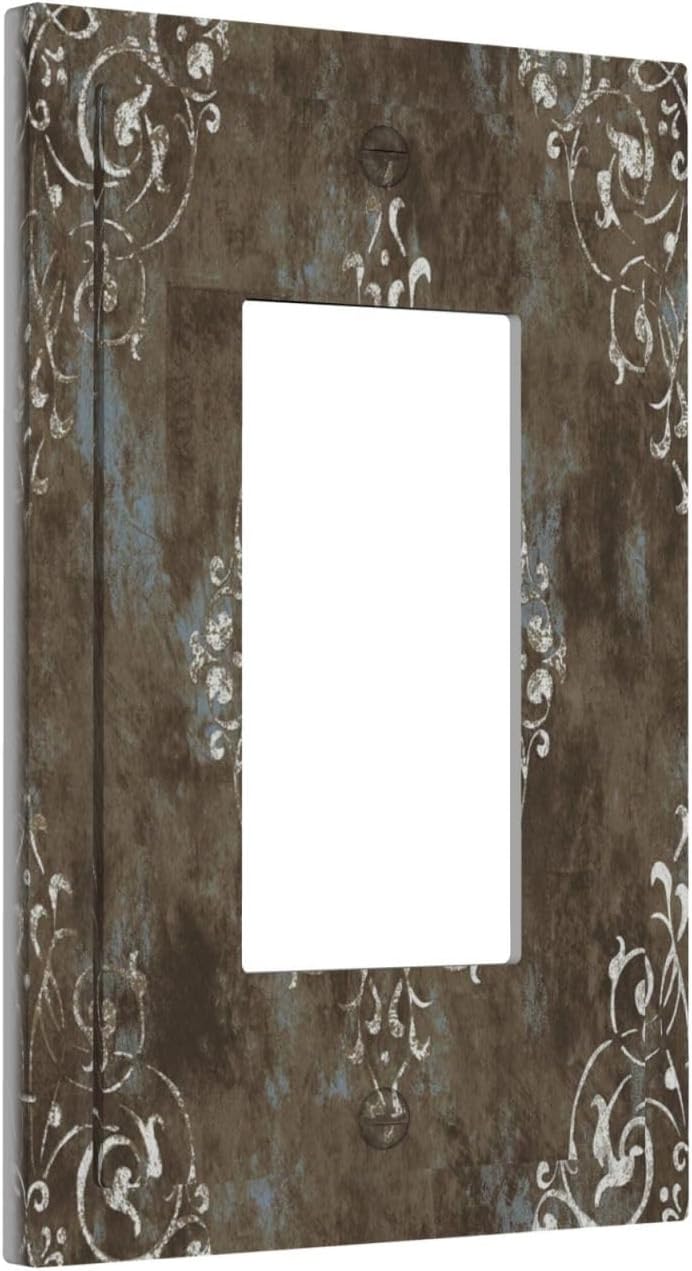 Gothic Vintage Abstract Brown Patterns 1 Gang Rocker Light Switch Covers Single Decora Outlet Wall Plate Decorative Switchplate Faceplate GFCI for Country Bathroom Bedroom Decor