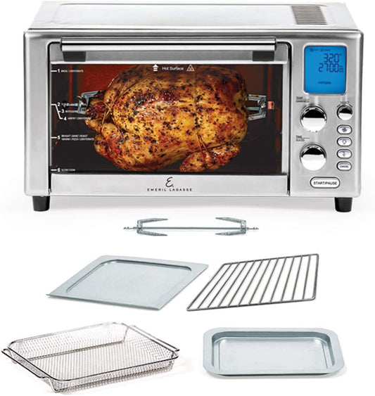 Emeril Lagasse Everyday 360 Stainless Steel Air Fryer, 360° Quick Cook Technology, XL capacity, 9-in-1, 12 Pre-Set Cooking Functions including Bake, Rotisserie, Broil, Pizza, Slow Cook, Toaster