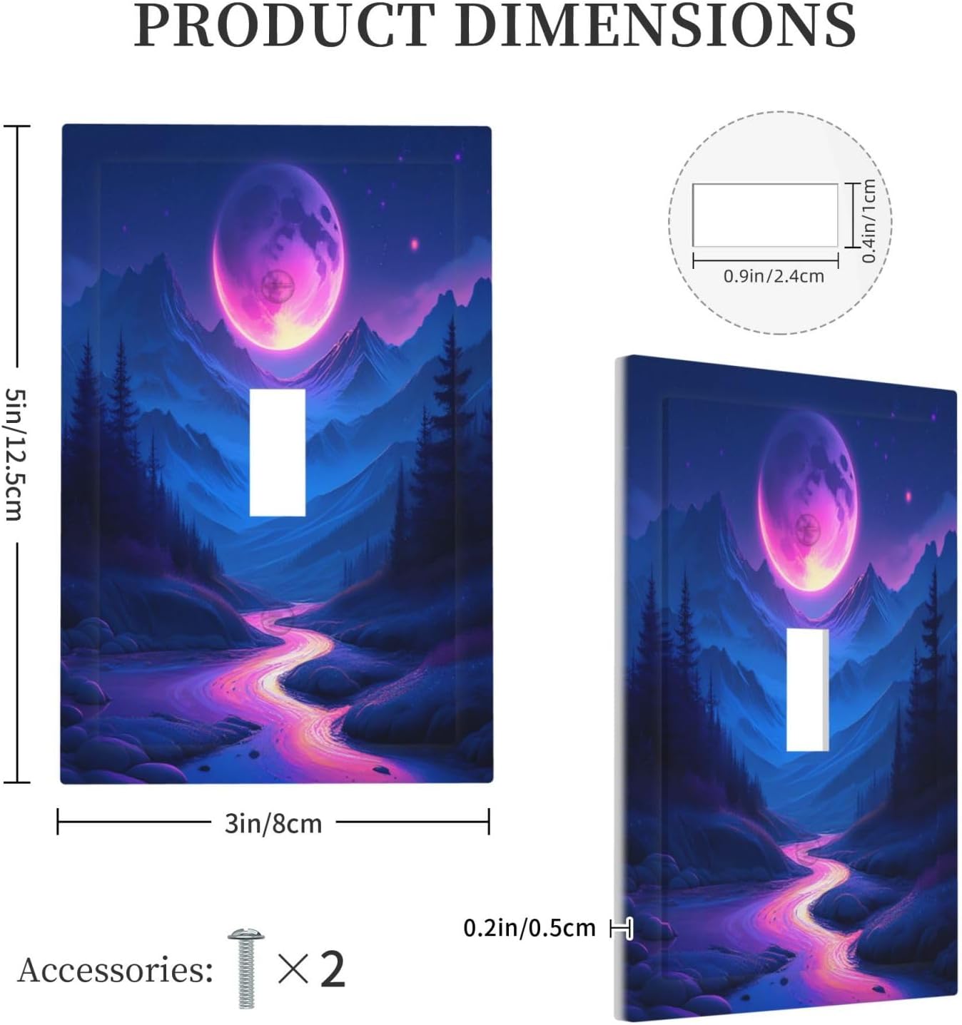Purple Cyberpunk River Full Moon Mountain Forest Decorative Light Switch Cover 1 Gang Single Toggle Decorator Outlet Wall Plate Device Electrical Faceplate Switchplates for Bedroom Bathroom