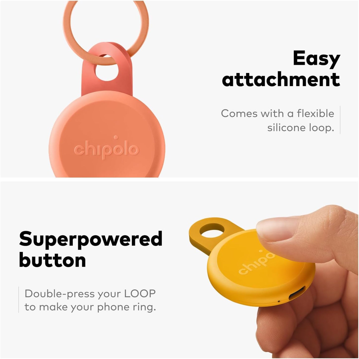 Chipolo LOOP - Rechargeable Bluetooth Tracker for Key and Pocket Location, Compatible with Apple or Google, Call Your Phone & Out of Range Alerts for Android