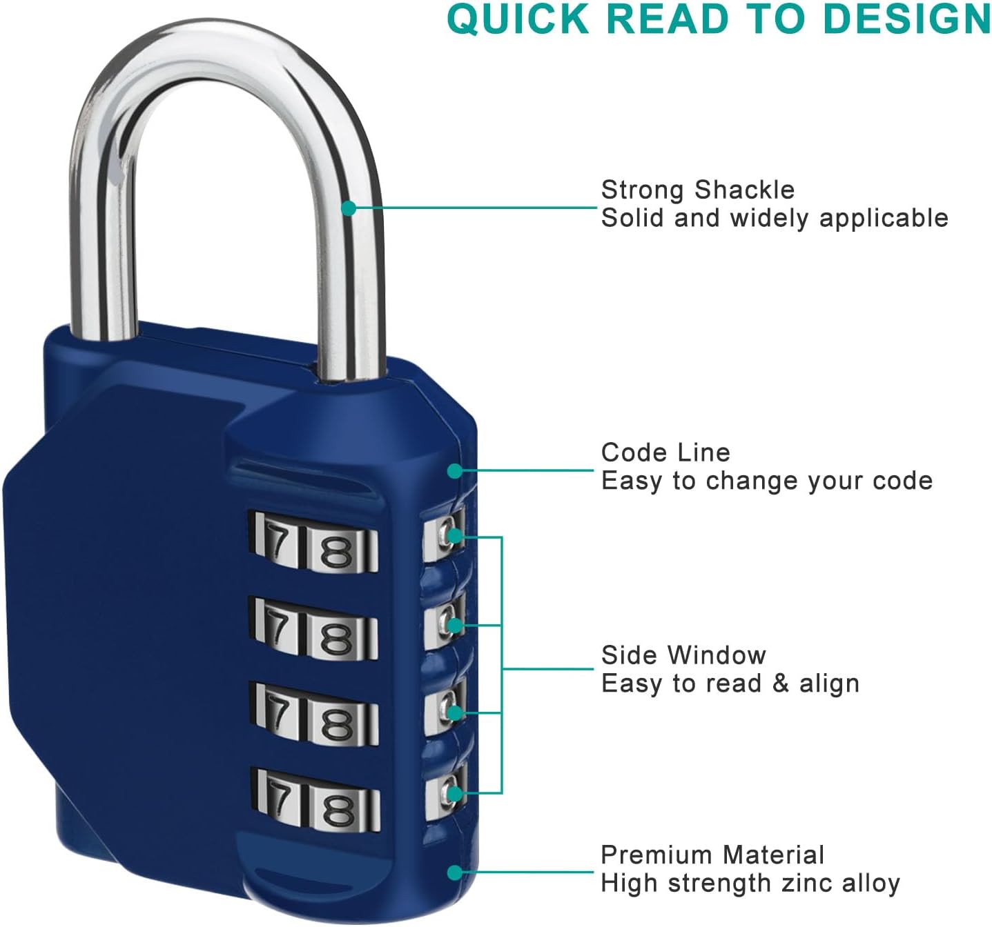 ZHEGE Combination Locker Lock, 4 Digit Outdoor Padlock for Gym, School, Gates, Doors, Fence, Hasps and Storage (Blue)