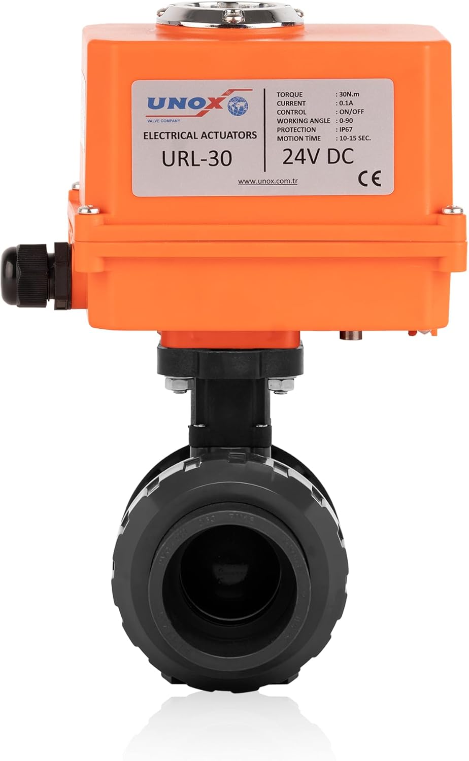 Unox 24V DC Electric Actuated Ø20 (1/2") U-PVC Ball Valve, Motorized Ball Valve For Water - PN16
