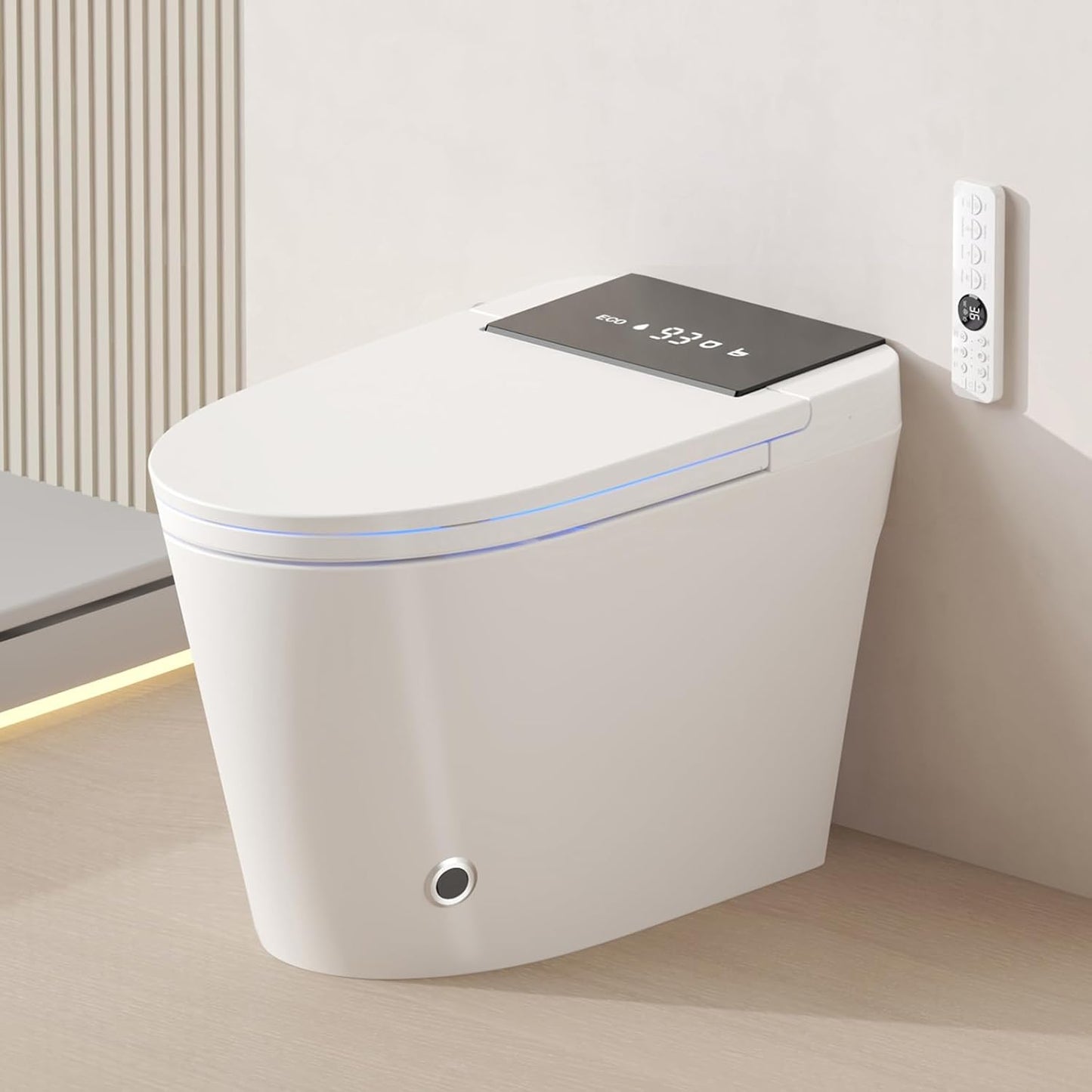 Smart Toilet with Bidet Built-In and Tank – Foam Shield, Heated Seat, Dual Flush, Warm Water & Dryer, Mutiple Clean Modes, Foot Sensor, Night Light, and Wireless Remote Control