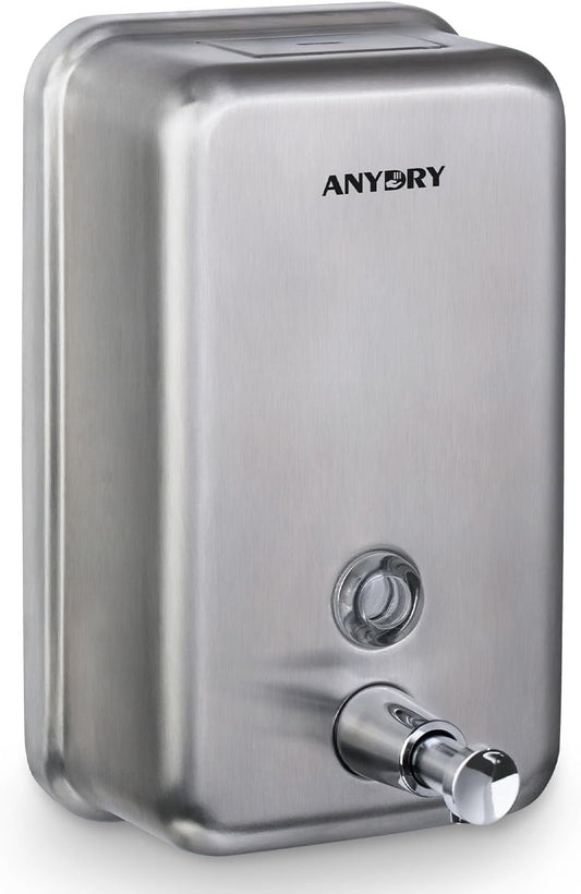 Commercial-Grade Manual Soap Dispenser, Durable Brushed Stainless Steel Finish, 37oz (1100ml) Liquid, Wall-Mounted for Bathroom & Kitchen