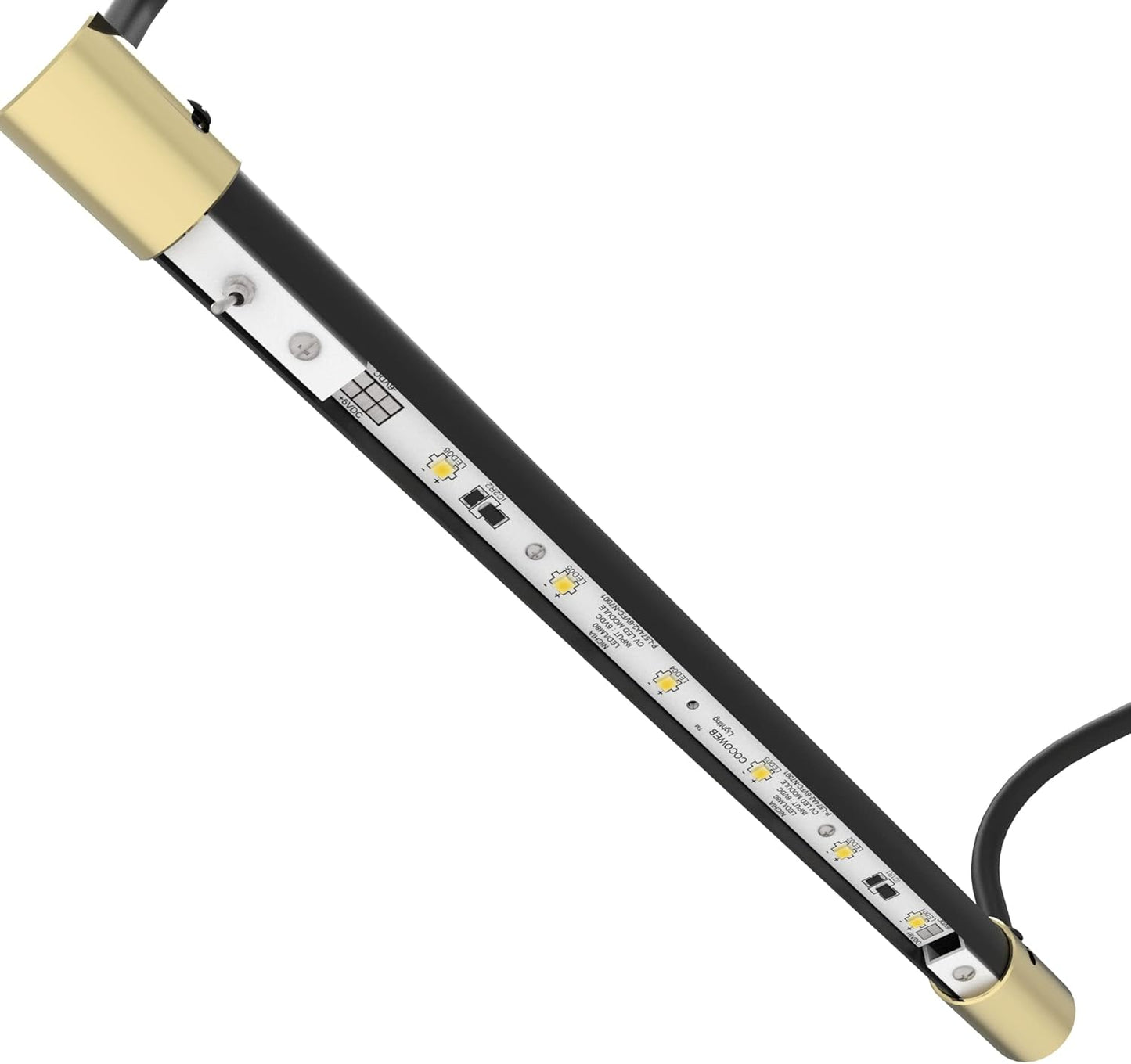 Cocoweb 12 Inch Tru-Slim Black and Brass Picture Light - LED, 2700K, Adjustable Arm, Plug-in, Toggle Switch, Sleek and Compact Design