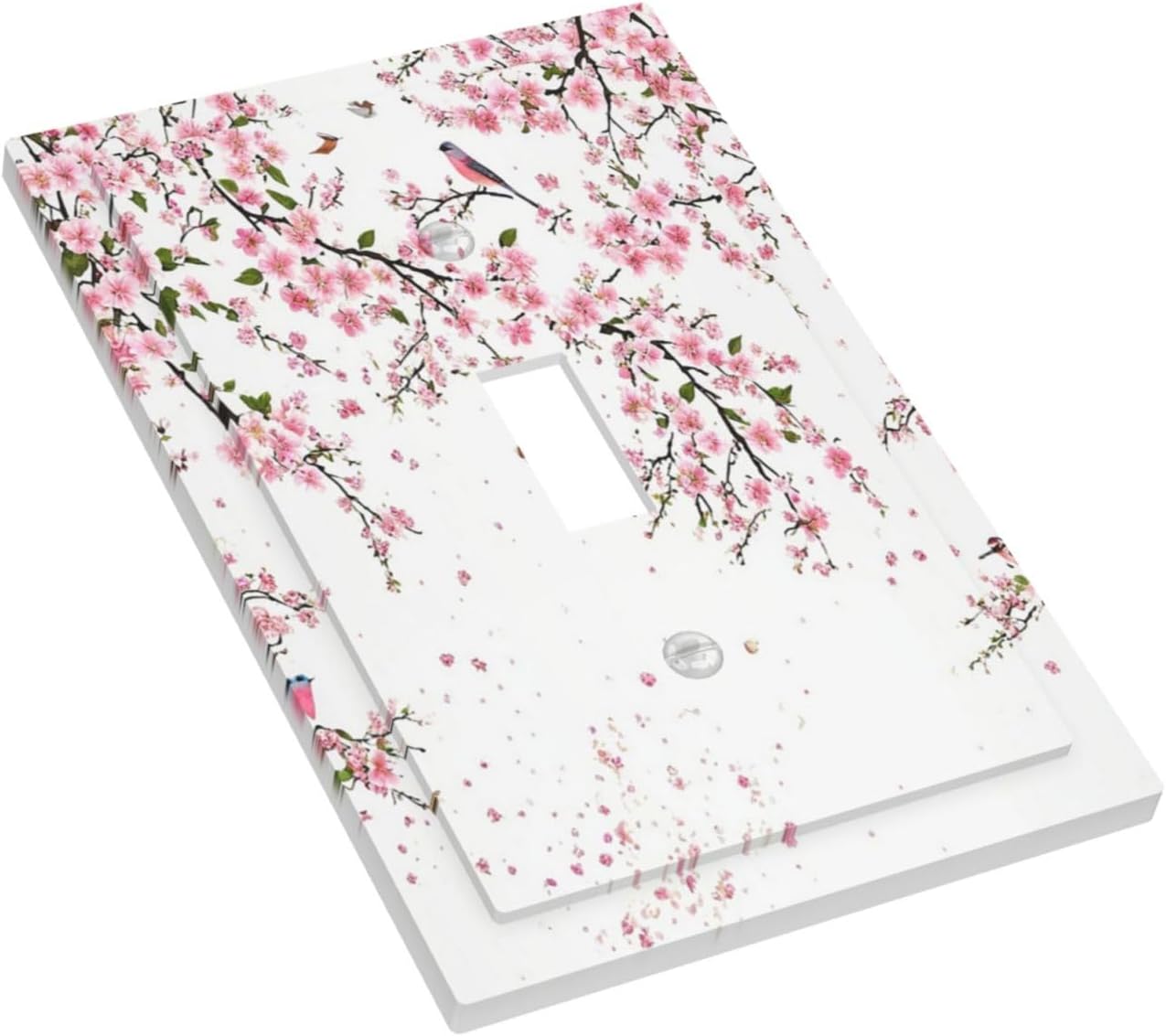 Decorative Light Switch Plate Covers Rustic Plum Blossom Pink Flowers 1 Gang Light Switch Cover Plate Single Toggle Wall Plate Outlet Covers Faceplate for Home Bedroom Decor （2 Pack）