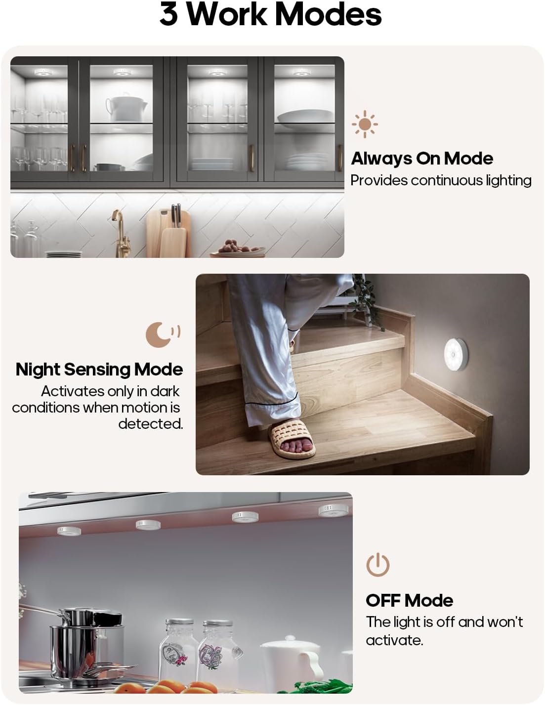 Led Under Cabinet Lighting, Motion Sensor Light Indoor, 1000mAh Puck Lights with IR Remote, Rechargeable Under Counter Lights for Kitchen,Cabinets,Closet,Stairs Indoor (6 Pack)