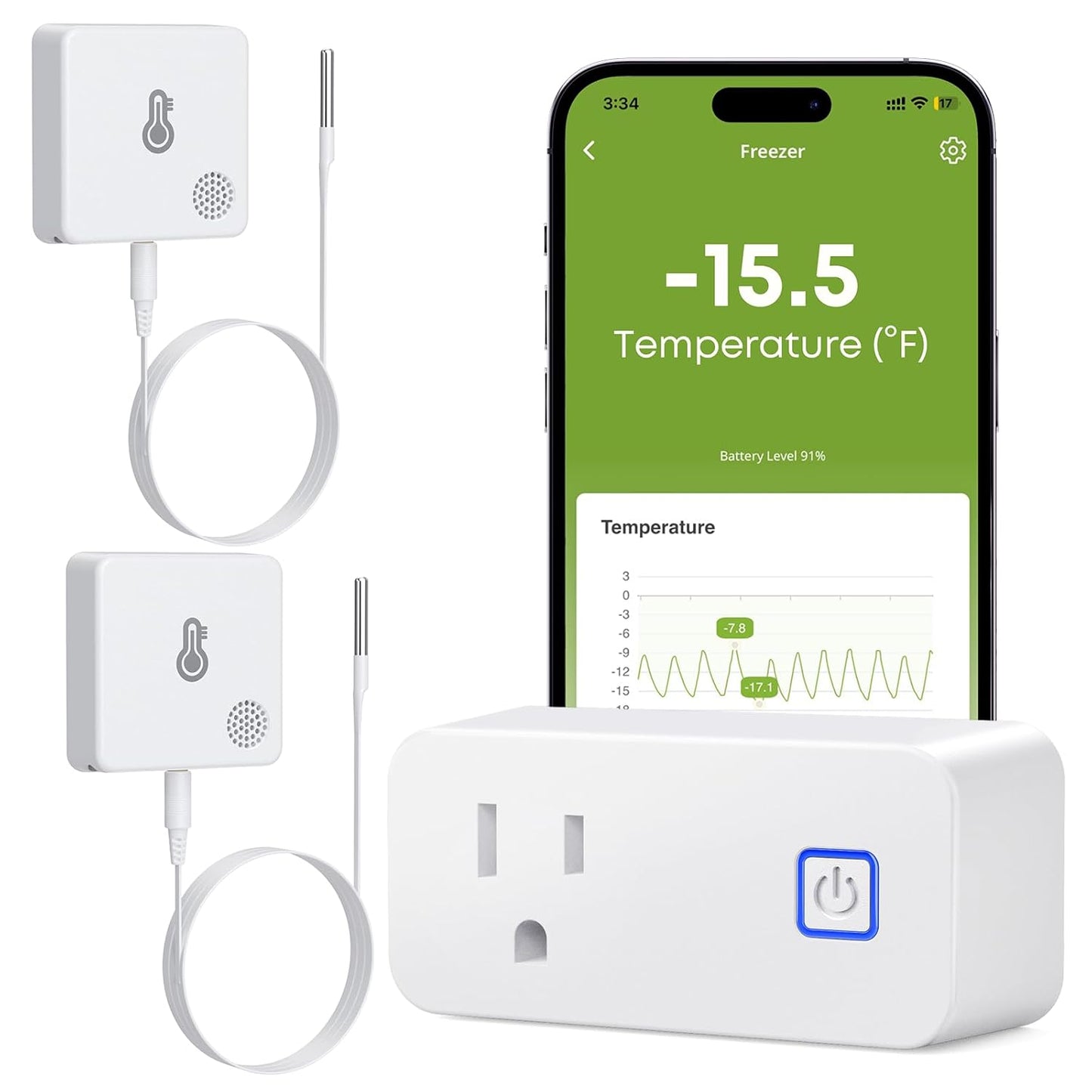 MOCREO WiFi Refrigerator Thermometer with Freezer Alarm, Email Alert, App Notification, Data Logging Export, No Subscription Fee, 2 Remote Temperature Sensor for Home Kitchen, Hot Tub