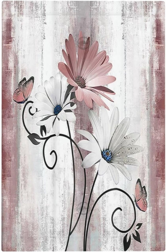 Light Switch Cover Plate Pink White Daisy Butterfly Wood Grain 1 Gang No Device Blank Electrical Wall Plates Faceplate Decorative Switch Plate for Farmhouse Bathroom Decor