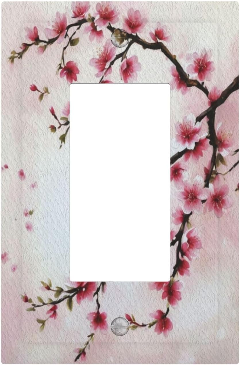 Branch with Pink Flowers Single Decora Outlet Wall Plate 1 Gang Rocker Decorative Switchplate Faceplate GFCI Light Switch Covers for Home Living Decor