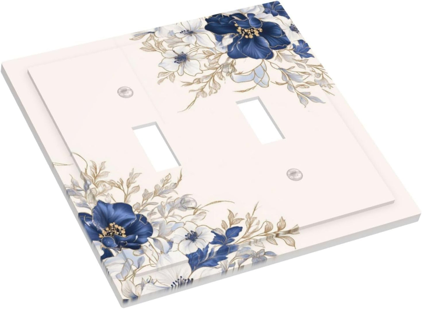 Decorative Light Switch Cover Plate Rustic Blue White Flowers Floral Penoy 2 Gang Wall Plate Oversized Double Toggle Two Switch Wall Cover Plate Dual Device Face Plate